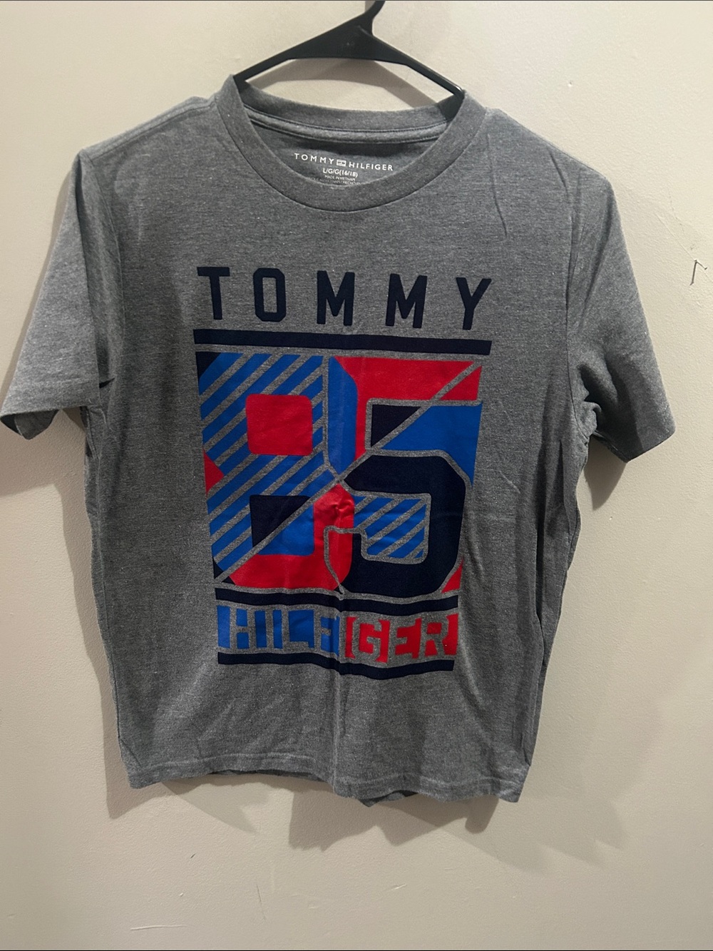 Tommy Hilfiger Gray Tee with Red & Blue 85 Graphic